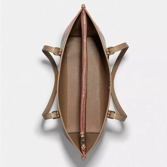 NWT Coach Pink and Tan Striped Tote Handbag - Picture 3 of 6